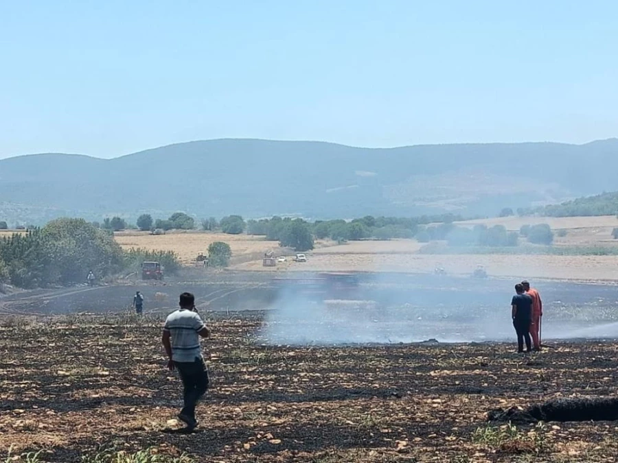 Saman balyası yapan araçtan çıkan kıvılcım 30 dönüm buğdayını yaktı     