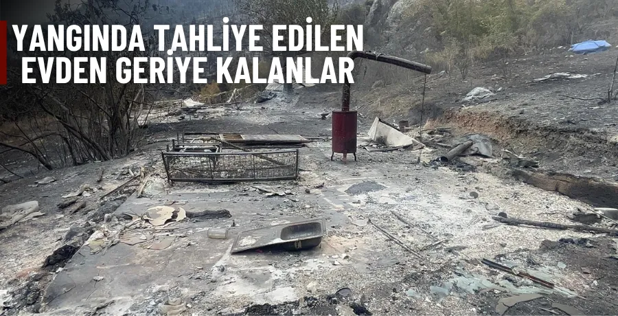 Yanan dağ evinden geriye çanak anten ile soba kaldı 