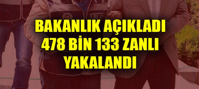 Geçen yıl 478 bin 133 şüpheli yakalandı